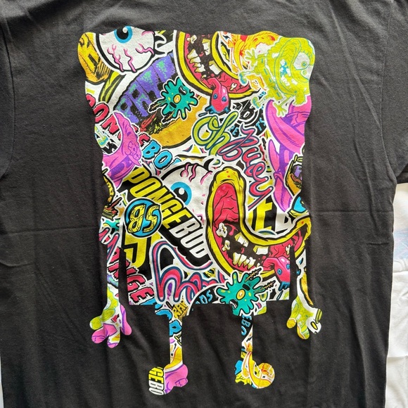 Spongebob Square Pants Black Short Sleeve Tshirt Men's Size LG Graphic Print - Picture 2 of 3